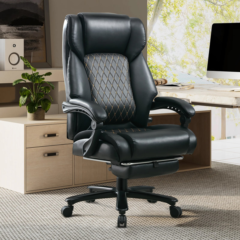 Brayden Studio Executive Chair with Headrest, Faux Leather, Black
