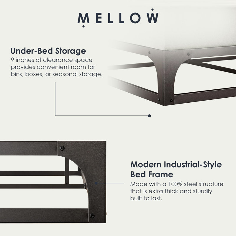 Mellow Ace of Base Metal Platform Low Profile Bed Frame, Hinged 12 Inch, King
