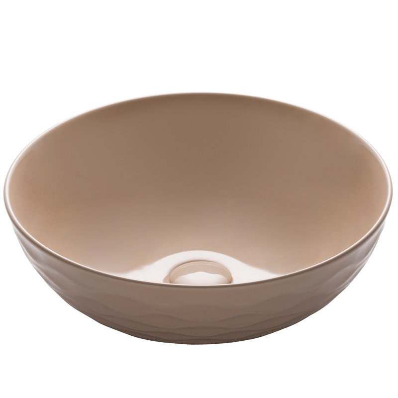 Beige Round Ceramic Vessel Sink with Ultra-Slim Edges