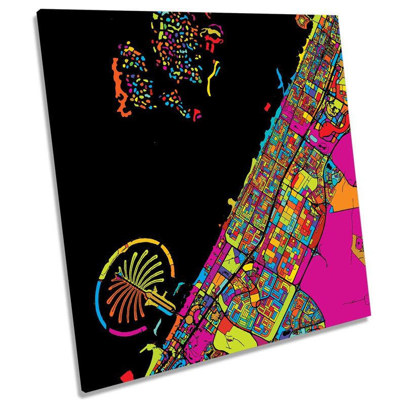 Dubai City Modern Map - Wrapped Canvas Print, 60cm H x 60cm W x 2cm D