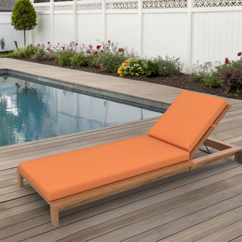 Amala Sunbrella® Outdoor Chaise Lounge Cushion, 23" x 29"/25" x 47" , Sunbrella Upholstery Tangerine Sunbrella® Canvas