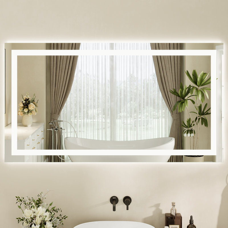 Deervalley 55"X 30"  LED Bathroom Mirror With Lights, 1.5X Anti-Fog, Front And Backlit Frameless LED Mirror