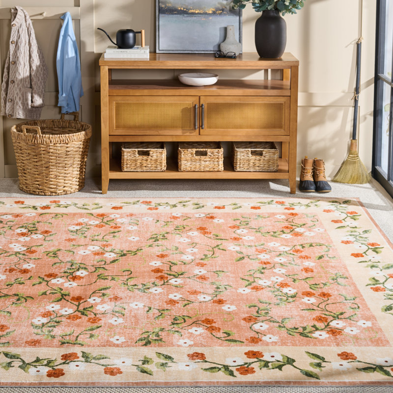 Msrw Floral 195 Performance Machine Washable Floral Rug, Rectangle 8' x 10'