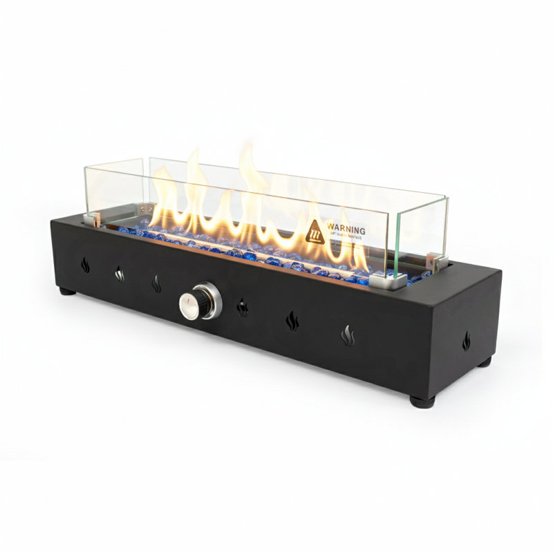 28" Rectangular Propane Fire Pit, 40,000 BTU with Tempered Glass Wind Guard & Glass Beads