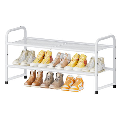 32'' Wide 2-Tier Metal Mesh Shoe Rack for Closet, Stackable and Adjustable, Good for High Heels