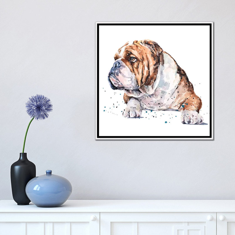 "English Bull Dog I" par Edwatercolours-impression, Toile blanche encadrée, Pas de tapis, H 18 po x l 18 po x 1,5 po