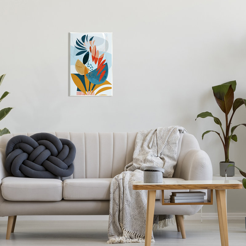 Art mural contemporain sur toile flottante, formes tropicales contemporaines par Ishita Banerjee, Bois