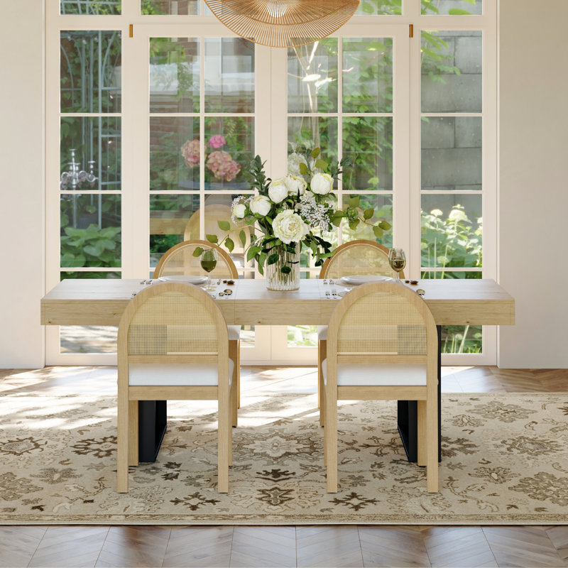 Ensemble de table de salle à manger avec table de salle à manger extensible rectangulaire et chaises rembourrées, Beige