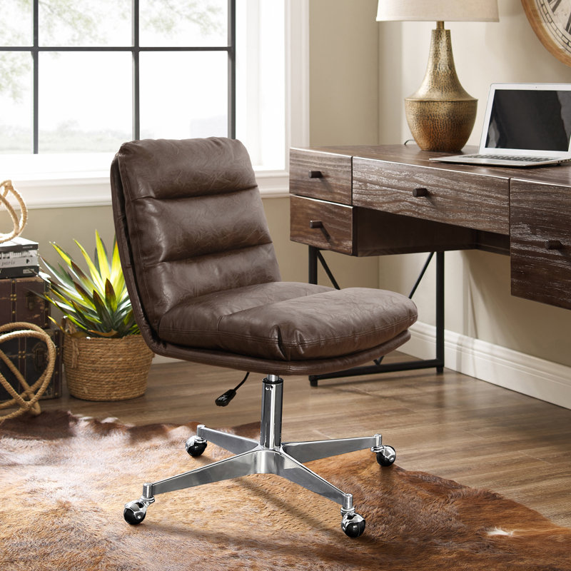 Faux Leather Swivel Desk Chair, Dark Brown