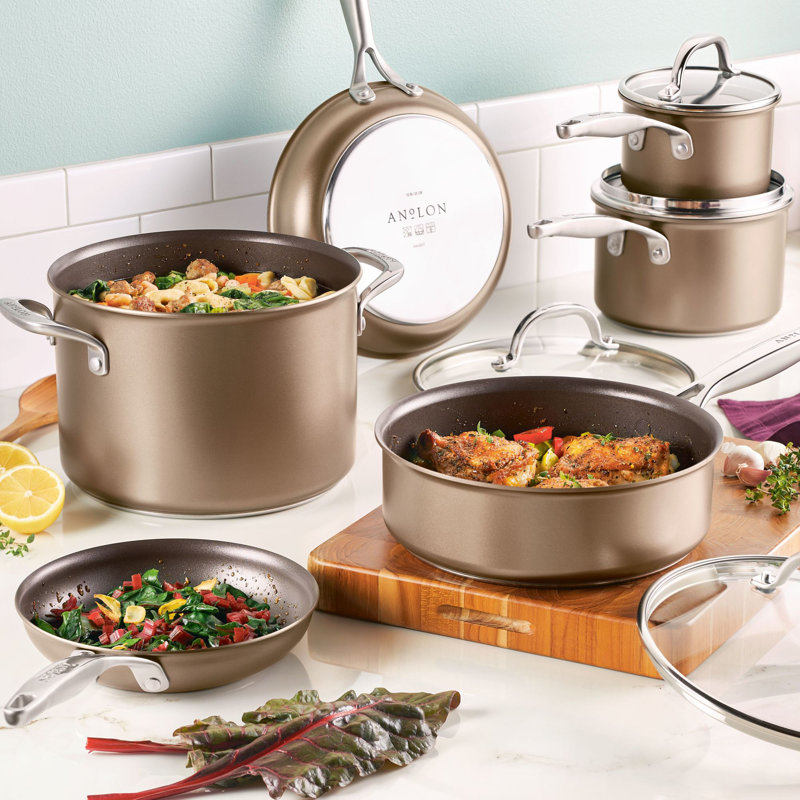Anolon Ascend Hard Anodized Nonstick Cookware Pots and Pans Set, Induction Compatible - 10 Piece