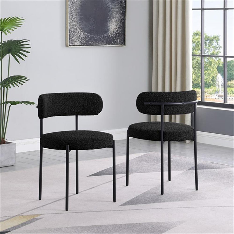 Ensemble de 2 chaises de salle à manger contemporaines rembourrées en tissu avec structure en métal Boucle, Noir