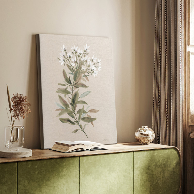 Tige florale blanche I - Cavas enveloppés de galerie, H 27 po x l 18 po