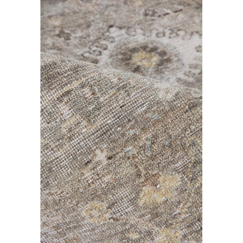 Heirloom Oriental Hand-Knotted Wool Khaki Area Rug, Rectangle 10' x 14'
