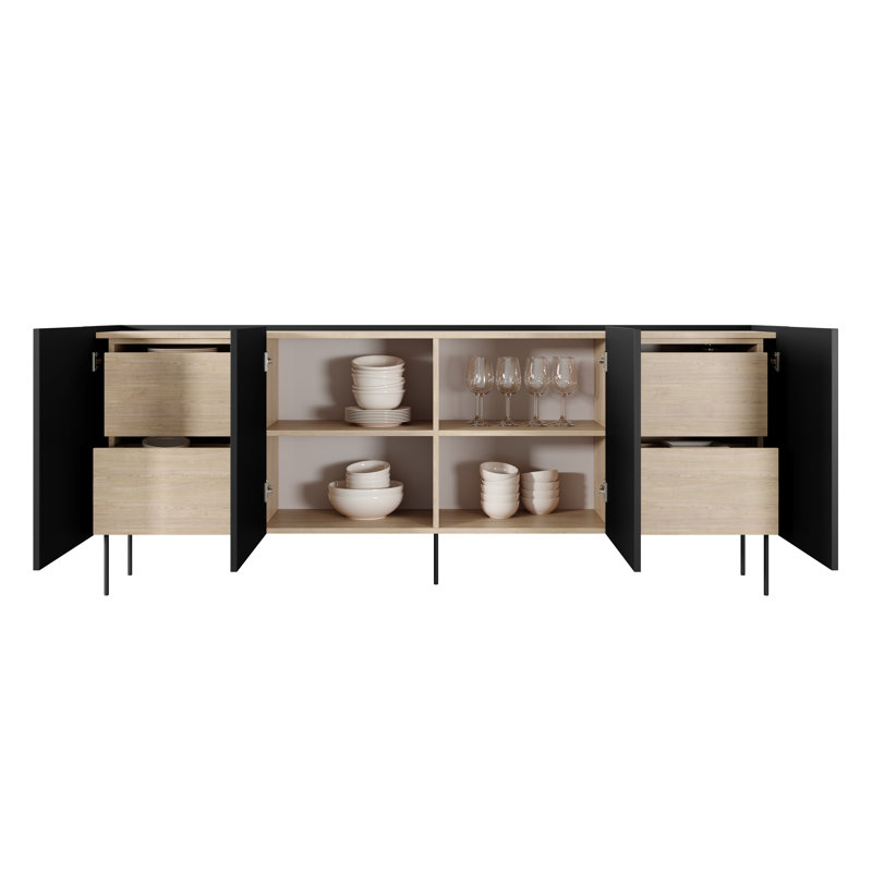 Carlette 220 Cm Wide 4 Drawer Sideboard, Black