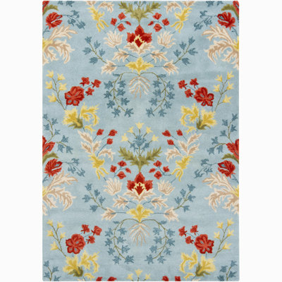 Adairsville Authentic Hand-Tufted Handmade Light Blue, Rust & Golden Yellow Traditional Symmetrical Botanical Wool Area Rug