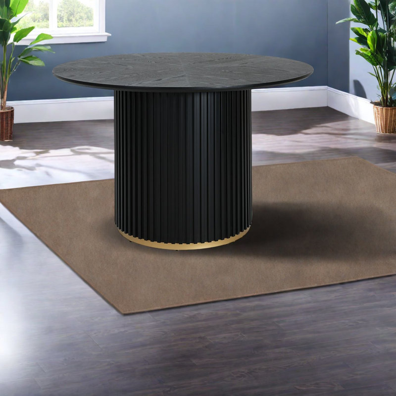Table de salle à manger ronde moderne en MDF noir, conception spacieuse pour la maison