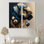 Bleu profond et fleur simple or V - impressions sur toile bleues 2 pièces