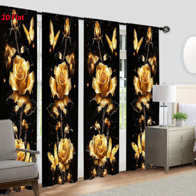 4 pièces de rideaux à imprimé papillon rose doré, rideaux occultant avec passe-tringle, pour le salon, la chambre à coucher, la décoration de salle à manger