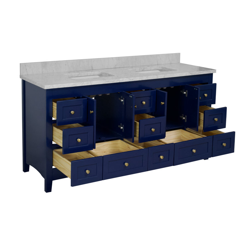Ensemble de meuble-lavabo double 72 po Edber, Bleu royal, Marbre de Carrare