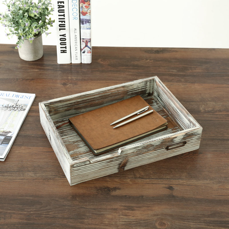 Palmerton Wooden Stackable Serving Tray Paper Organiser, Torched Wood
