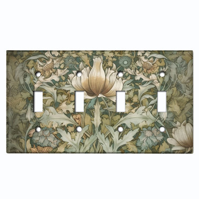 Couvercle de plaque d'interrupteur en métal; Bascule à 4 bandes US standard - Tulipe de style William Morris