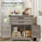 Brisson 23.6"W Farmhouse End Table with Charging Station, Sofa Side Table with 2 Drawers and Barn Door, Large Rustic Wooden Square Nightstand-756496170