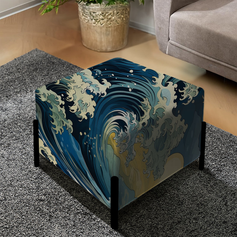 Sunrise Hokusai Waves - motif japonais - repose-pieds carré côtier