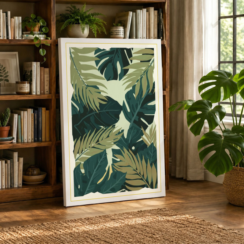 Tropical Leaf Study Botanical - Wrapped Canvas, Ochre Border, 30x20 - 76.2 x 50.8 cm