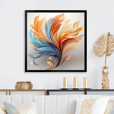 Fractale, plume bohémienne orange et turquoise - art mural plumes