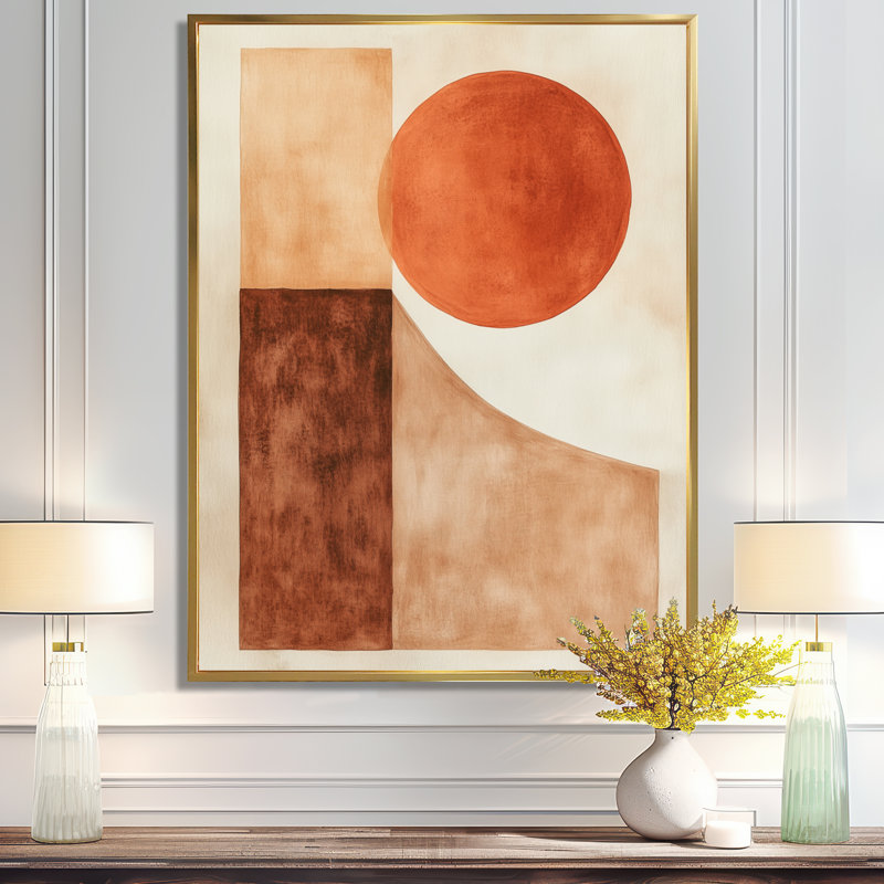 Art mural abstrait terre cuite, géométrie moderne Flow Ii - équilibre terre cuite, décor de toile géométrique
