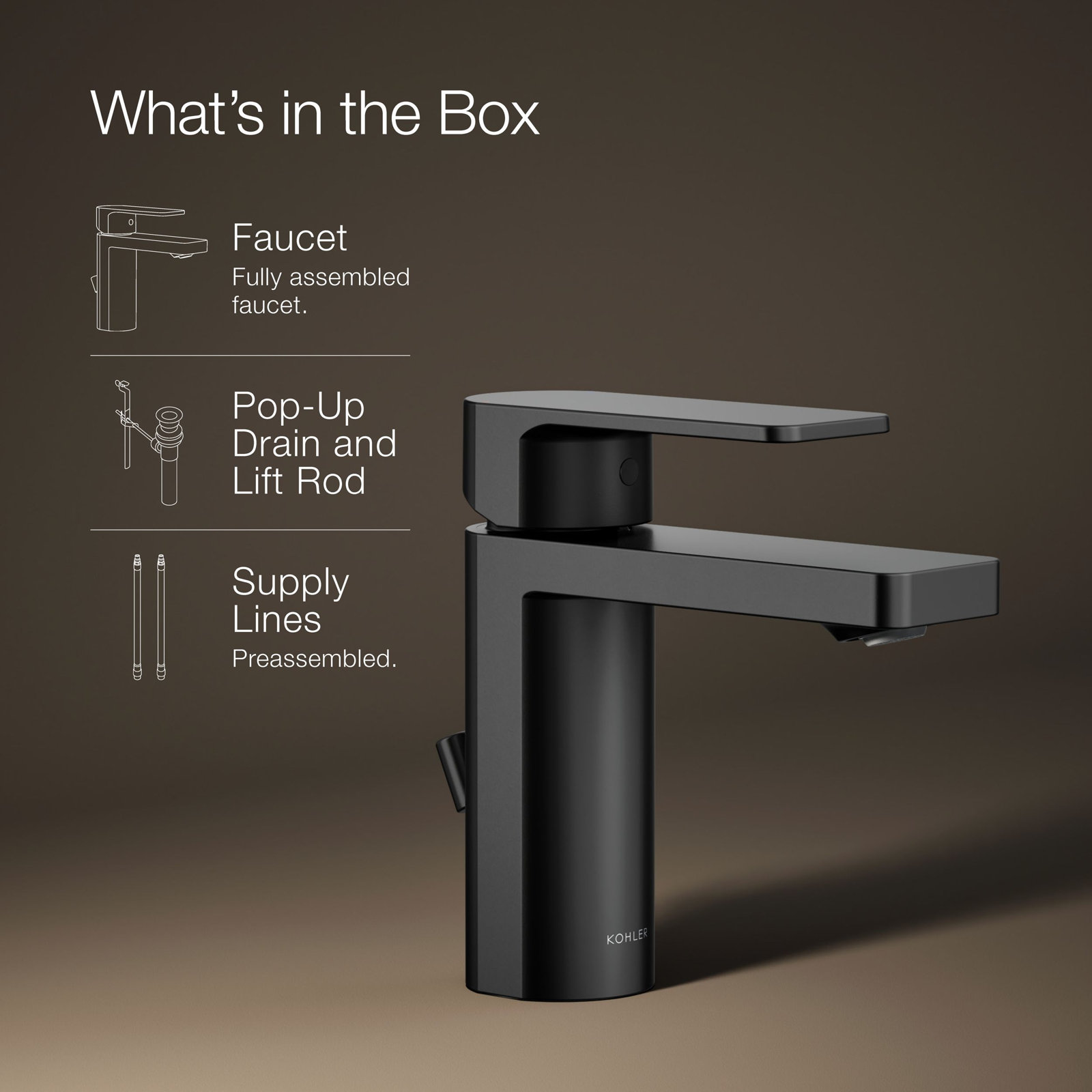 Parallel Single-Hole Bathroom Faucet with Drain, Matte Black