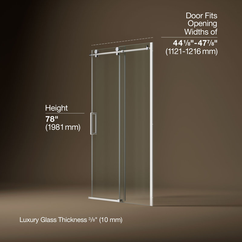 Composed Sliding Shower Door, 78 In. H X 44-1/8 - 47-7/8 In. W, With 3/8 In. Thick Crystal Clear Glass, Silver