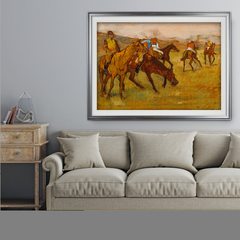 « before the course », reproduction de peinture à l’huile, Cadre argenté, H 31 po x l 43 po x P 1,5 po