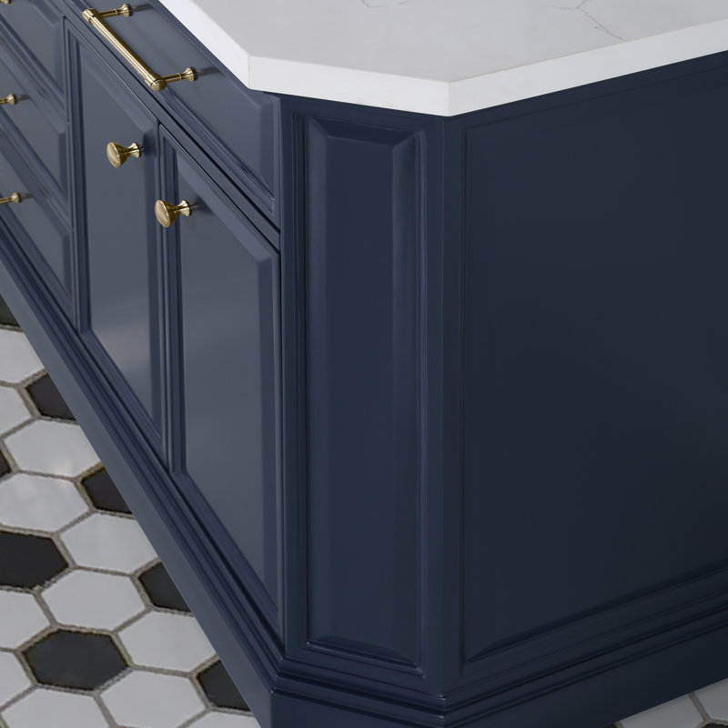 Palace 72" Carrara Quartz Countertop Bath Vanity in Monarch Blue with Faucet and Mirror