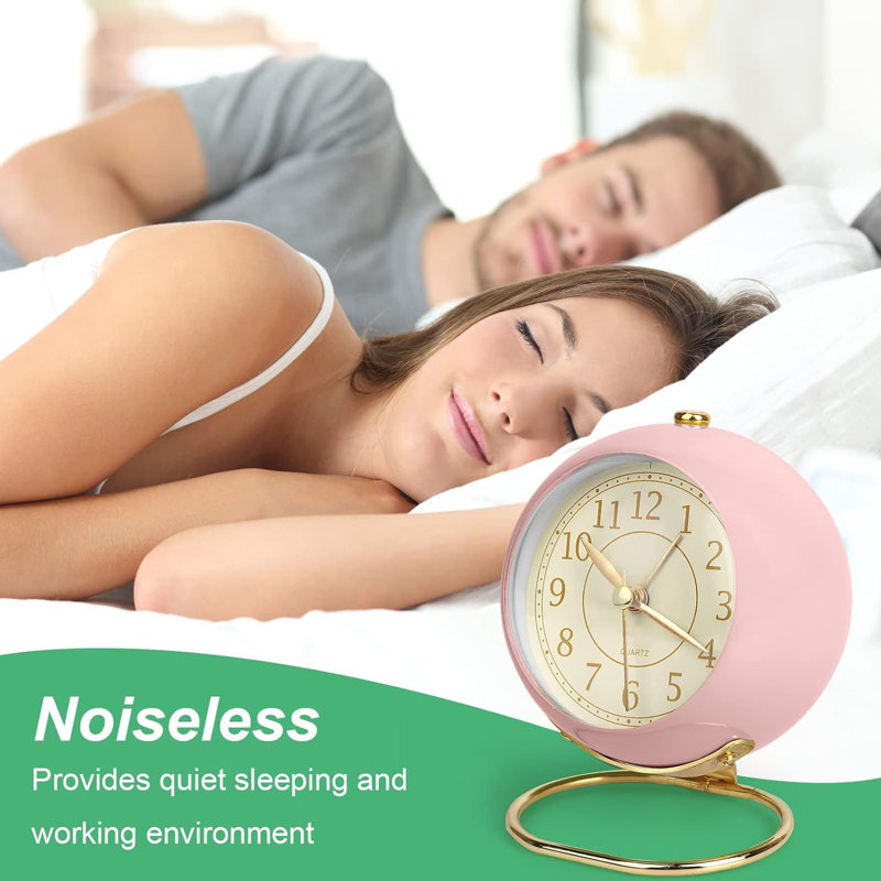 Small Table Clocks, Classic Non-Ticking Tabletop Alarm Clock With Backlight, Battery Operated Desk Astronaut Clock With HD Glass(Pink)