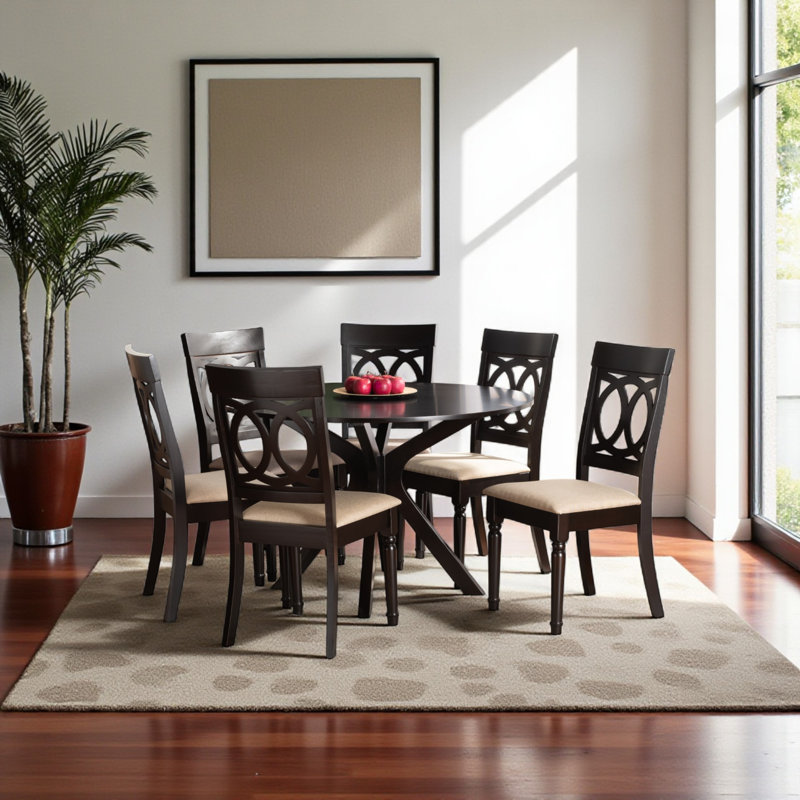 Waverly Dining Set, 29.7" H x 44.65" L x 44.65" W, Dark Brown/Sand, 7