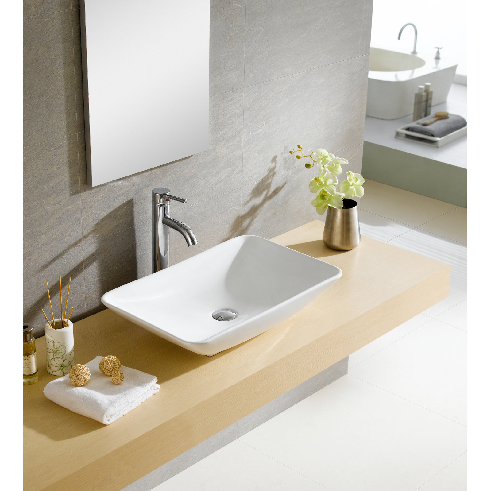Modern Ceramic Rectangular Vessel Bathroom Sink