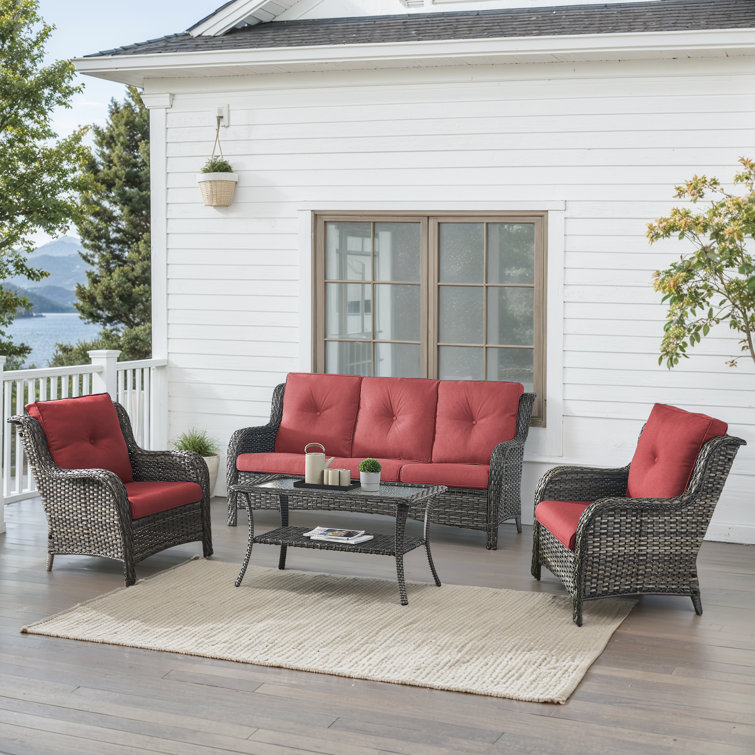 Carolina 5-Person Square Outdoor Conversation Set With 3-Seat Sofa And Coffee Table