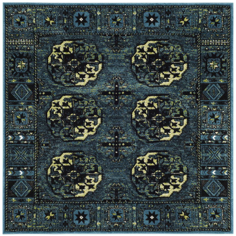 Donoban Vintage Hamadan Performance Oriental Rug, Square 6'7"