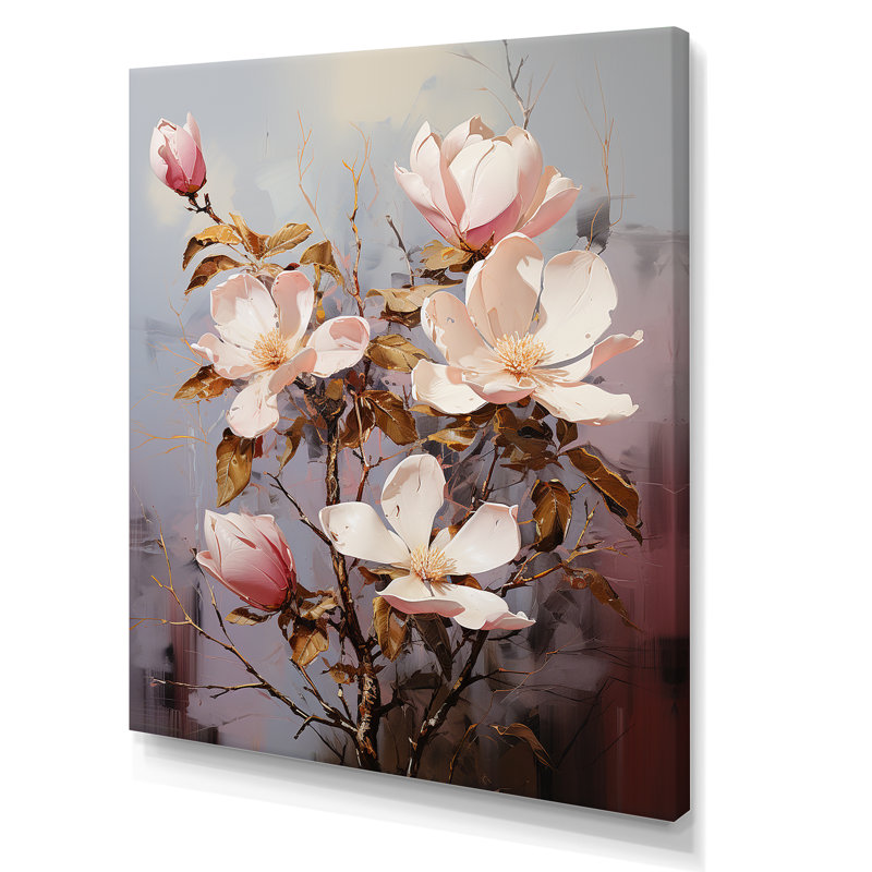 Magnolias II d'extravagance dorée sur toile, H 32 po x l 24 po x P 1 po, Toile tendue