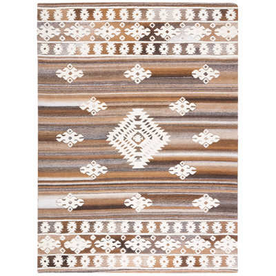 Tapis brun clair en laine / coton touffeté à la main Dimmick