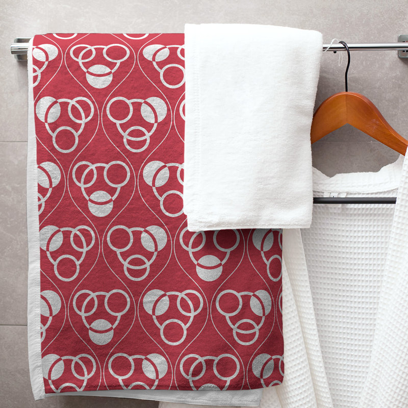 Serviette de bain à motif de cercles et de vagues Classic, Rouge foncé / blanc