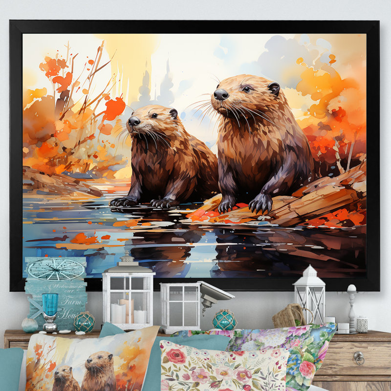 Portrait of Beavers Habitat sur toile, H 24 po x l 32 po x P 1 po, Cadre photo noir