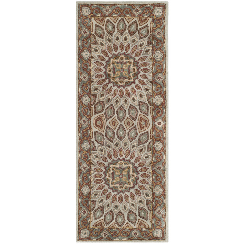 Tapis oriental gris / bleu en laine / coton / latex touffeté à la main Gideon, Tapis de couloir 2 pi 3 po x 14 pi