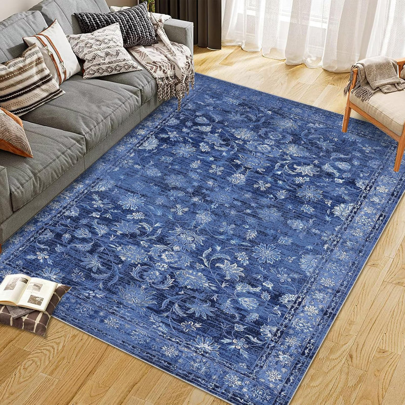 2x6 Runner Hallway Rug Machine Wash Non-Slip Enrteway Laundry Room Rug Throw Low-Plie Vintage Mat Distressed Carpet for Kitchen Bathroom Red Borwn
