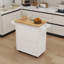 Kitchen Island Rolling Trolley Cart With Adjustable Shelves & Towel Rack & Seasoning Rack Rubber Wood Table Top-White