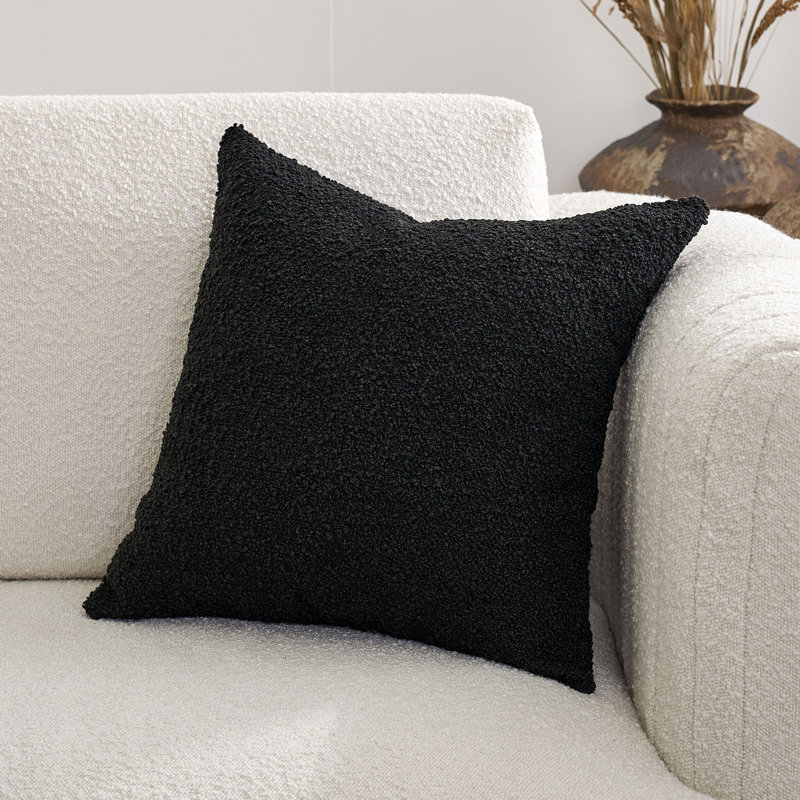 Black Boucle Pillow Cover 18x18, Luxury Soft Square Pillowcase, Modern Rustic Home Decor Accent with Zipper, Black