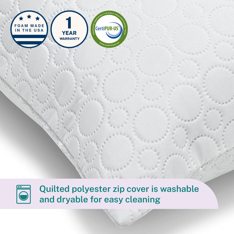 White Quilted Memory Foam Bed Pillow with Microfiber Cover