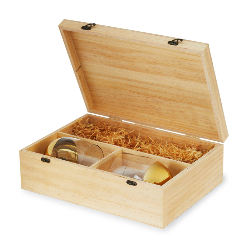 Boîte à vin avec ensemble de 2 verres sans pied