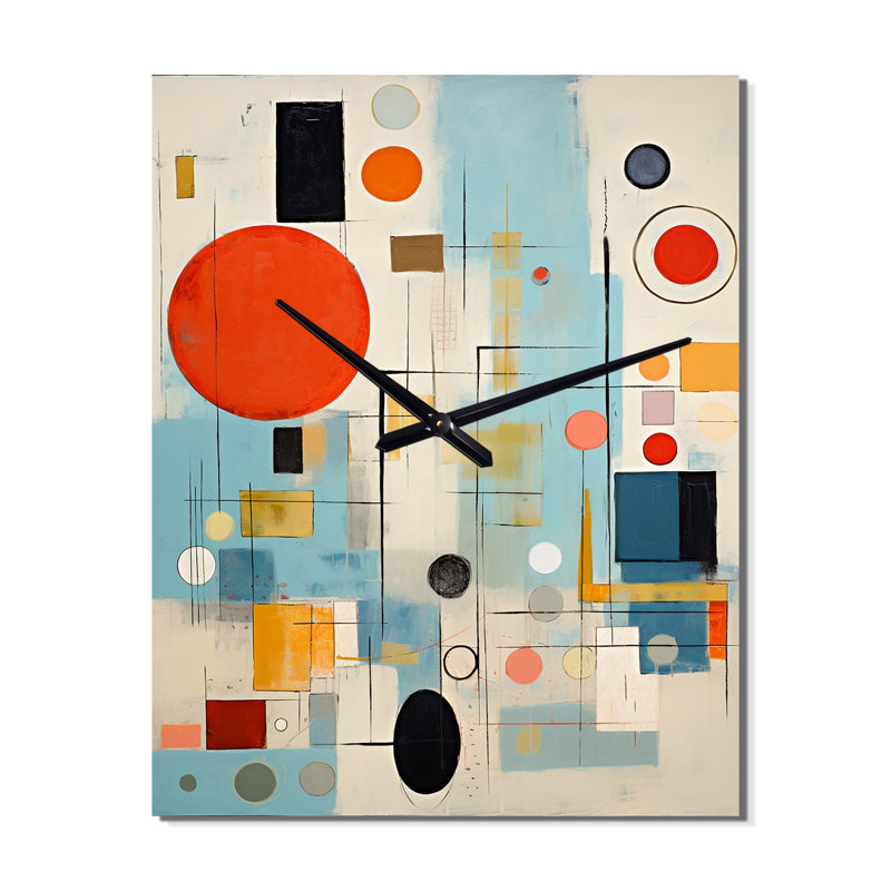 Blue Orange Mid Century Abstract Retro - Abstract Midcentury Metal Wall Clock, Small